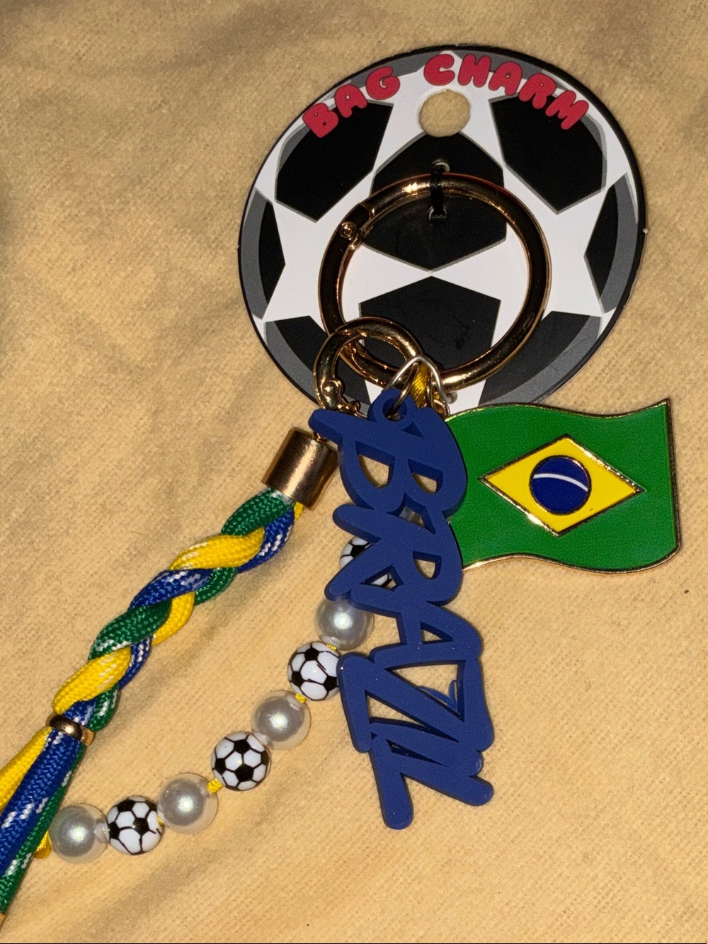 NWT FIFA Brazil Soccer Flag Keychain with BraziL Script Charm